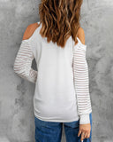 Mesh Striped Cutout Off-Shoulder Long Sleeve T-Shirt