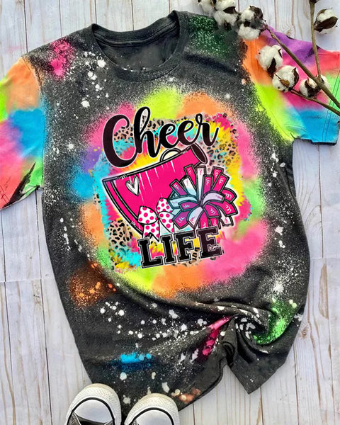 Cheer Life Tie Dye Bleached Shirt