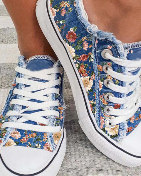 Women's Sneakers Printed Lace-Up Canvas Sneakers