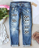 RACING PLAID RIPPED JEANS