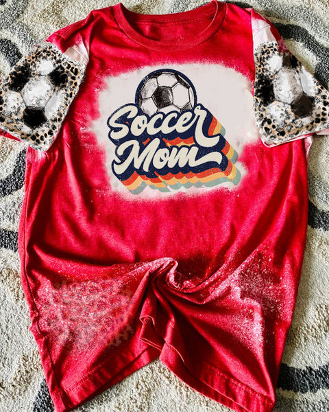 Soccer Red Bleach Print Casual T-Shirt
