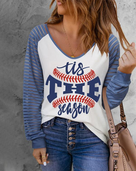 Palm Leaf Patchwork Mesh Long Sleeve Top