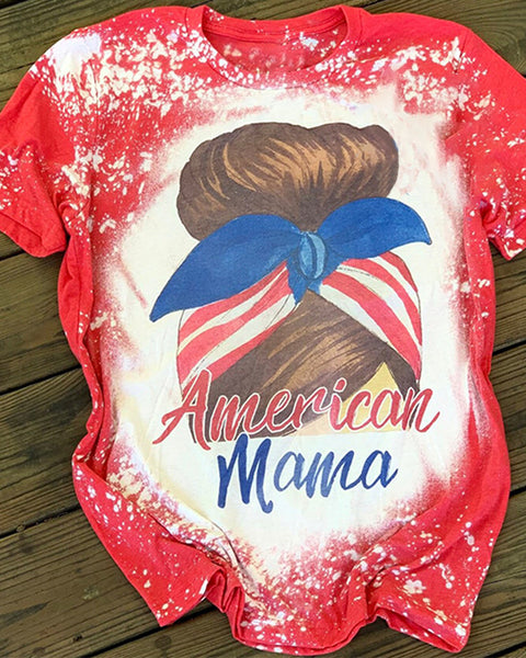America Mama Bleached Printed T-Shirt