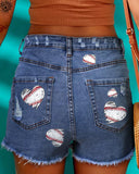 BASEBALL RIPPED DENIM SHORTS