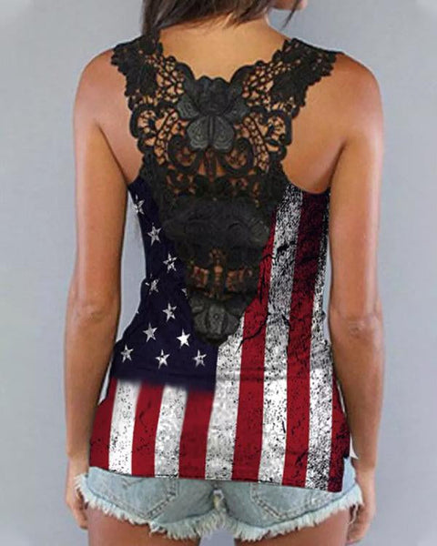 Lace Splicing American Flag Tank