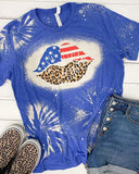 American Flag Leopard Lip Print T-shirt
