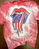 Lip American Flag Printed Bleached T-Shirt