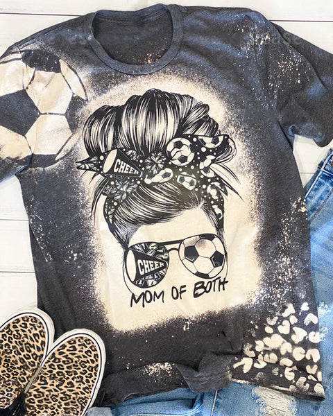 Mom of Both Soccer Bleached  T-shirt
