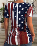 Geometric Gradient Star Button  American Flag Print Top