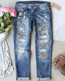 Baseball Print Ripped Jeans