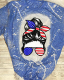 American Flag Mom Bleach Casual T-Shirt