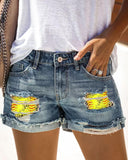 SOFTBALL RIPPED DENIM SHORTS
