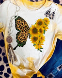 Leopard Butterfly Sunflower Printed T-Shirt