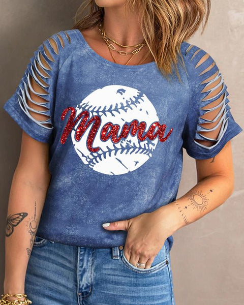Blue Baseball Mom Cutout T-Shirt