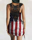 Lace Splicing American Flag Drawstring Mini Dress