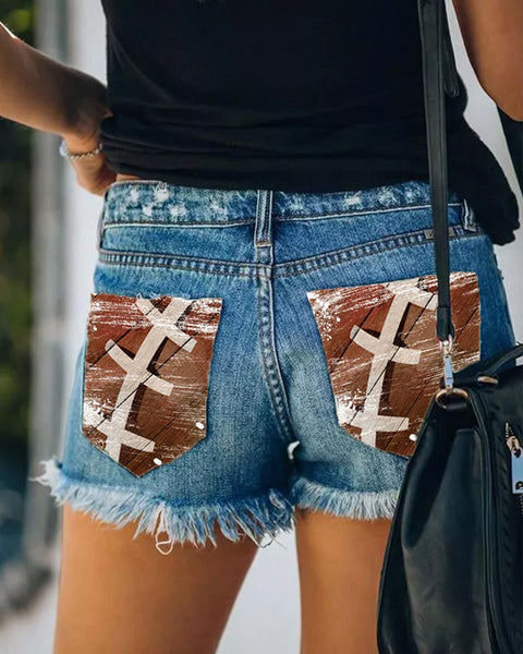 Basketball Printed Jeans Shorts
