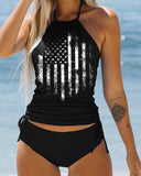 Black American Flag Strapless Knot Side Vest Set