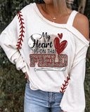 Baseball-print Off-the-shoulder Top