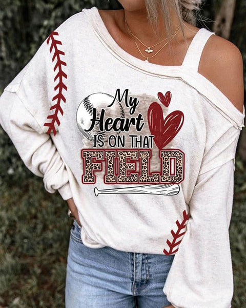 Baseball-print Off-the-shoulder Top