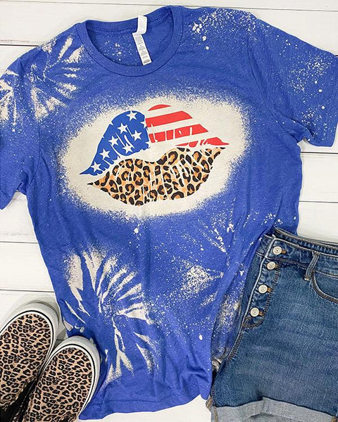 American Flag Leopard Lip Print T-shirt