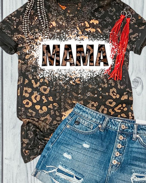 Mama Leopard Bleached Printed T-Shirt