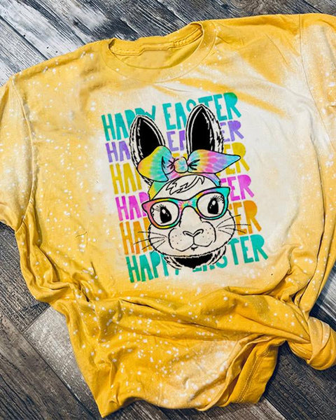 Easter White Rabbit Comfortable Bleached Casual T-Shirt