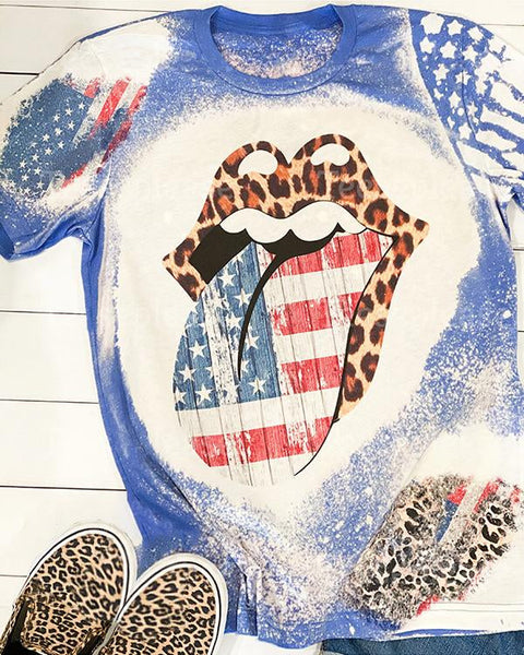 American Flag Leopard Lips Shirt