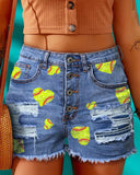 SOFTBALL RIPPED DENIM SHORTS