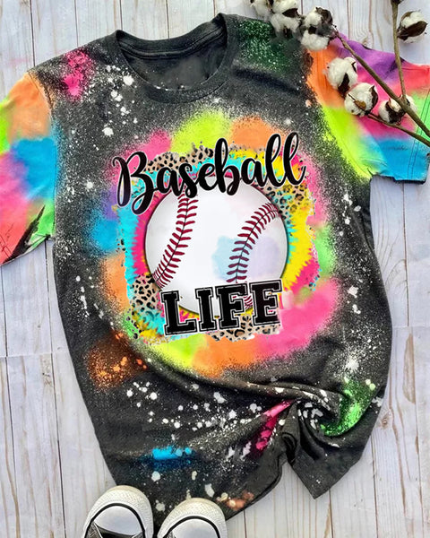 Baseball Mom Tie Dye Bleached Shirt