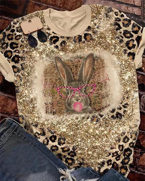 Easter Bunny With Glasses Bleached T-Shirt