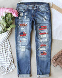 American Flag Leopard Print Stylish Straight Jeans