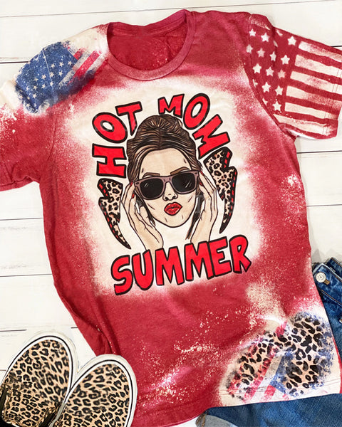 Hot Mom Summer Leopard Bleach T-Shirt