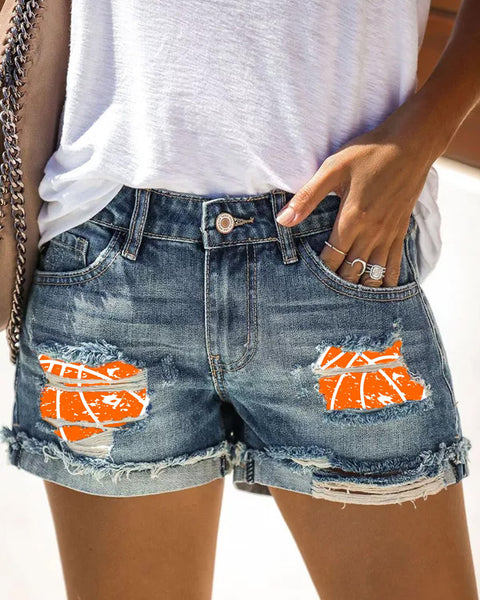BASKETBALL RIPPED DENIM SHORTS