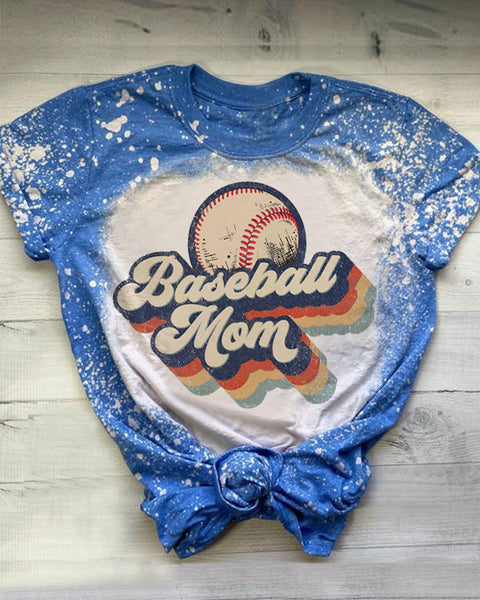 Retro Baseball Mom Bleached T-Shirt