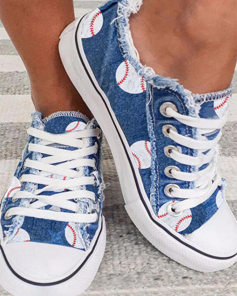 BASEBALL PRINT CANVAS SHOES