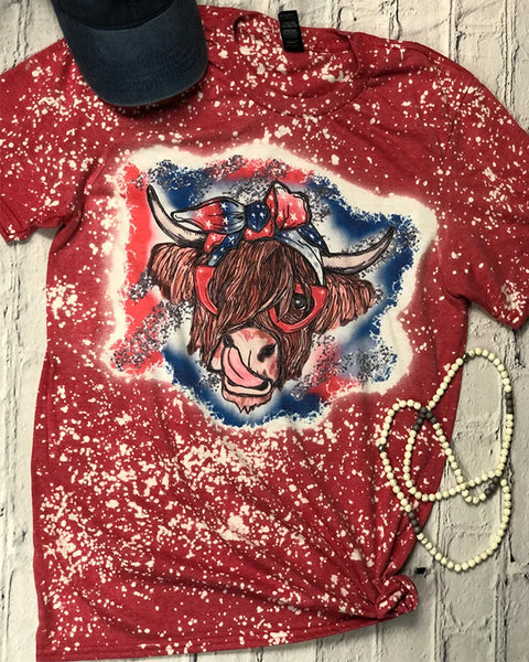 Highland Cow Fourth of July Bleached Shirt