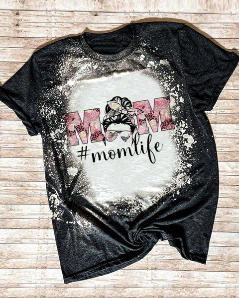 Momlife Bleached Casual Print T-shirt