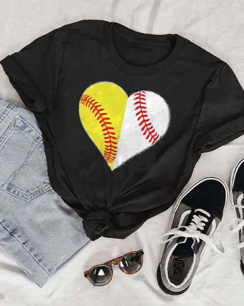 Split Half Baseball Softball Heart Tee