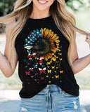 American Flag Sunflower Butterfly Tank