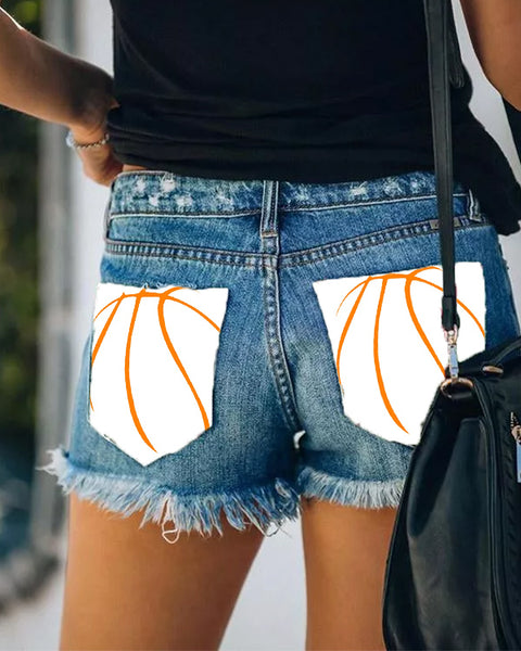 BASKETBALL RIPPED DENIM SHORTS