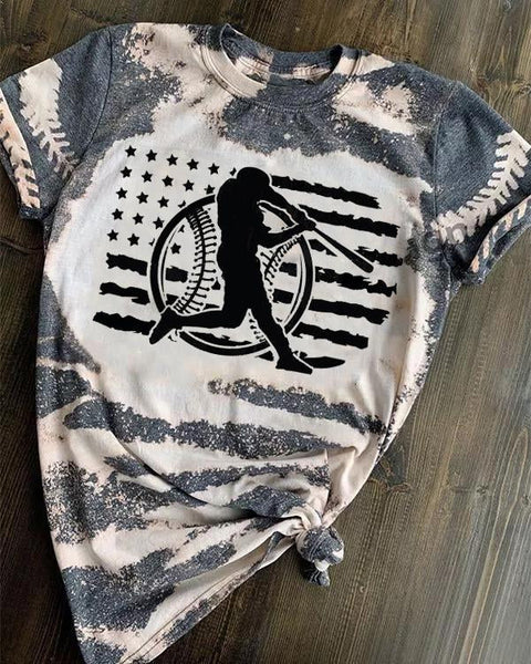 US Baseball Print Bleach T-Shirt