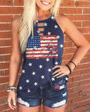 American Flag Star Striped Keyhole Neck Tank