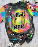 Softball MOM LIFE Tie Dye Bleached Shirt