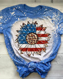 American Flag Sunflower Printed Bleached T-Shirt