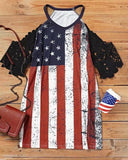 American Flag Lace Cold Shoulder Mini Dress