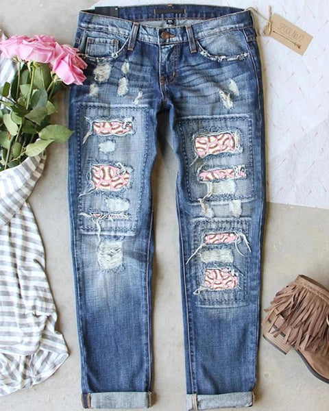 Blue Casual Ripped Jeans
