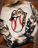 Ballpark Mom Baseball And Leopard Lip And Tongue Bleach Sweatshirt