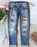 AMERICAN FOOTBALL LEOPARD RIPPED JEANS