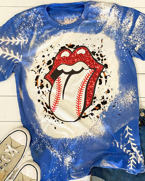 Lips Baseball Bleach Short Sleeve Shirt