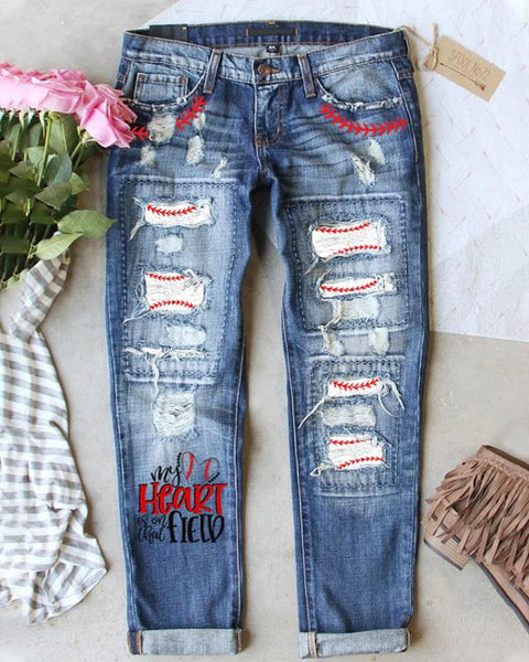BASEBALL RIPPED JEANS